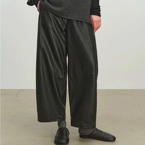 Black Wide-Leg Leather Pants